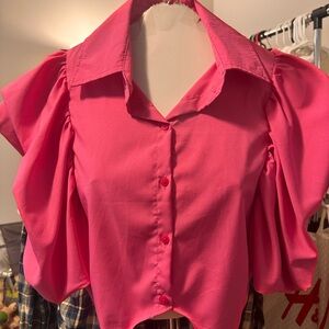 Pink Women's Top with Puff Sleeves